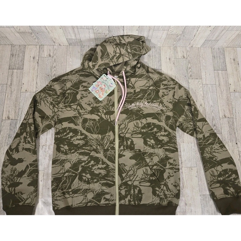 Hello Kitty & Friends Sweatshirt XS Olive Green Zip Up Graphic Fleece Lined NEW - Picture 3 of 12